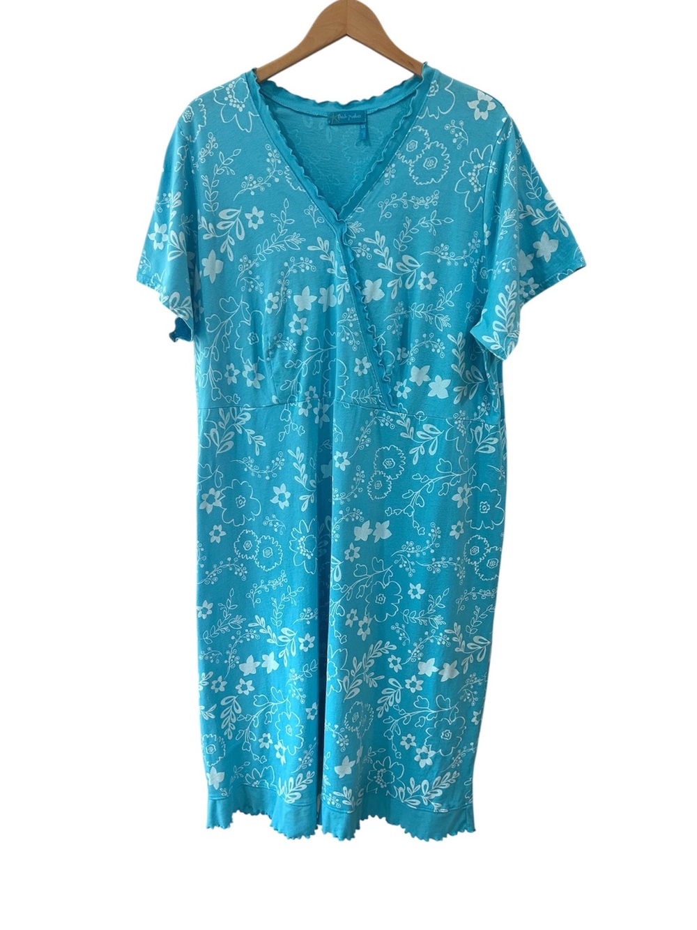 Fresh Produce floral Surplice Dress 3X aqua white short sleeve made in USA